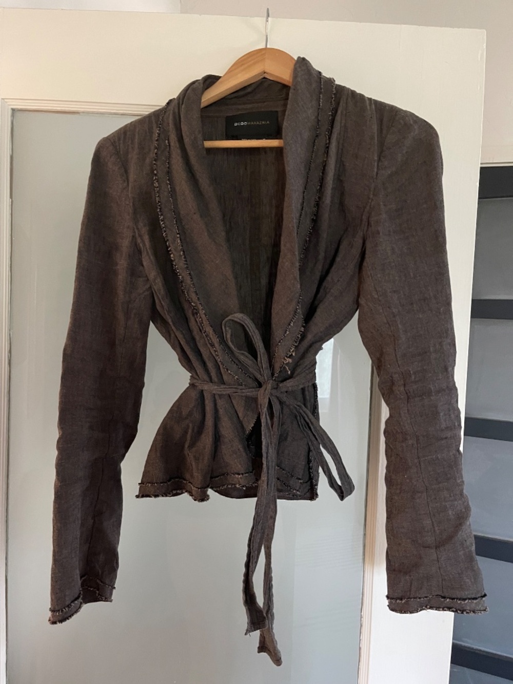 BCBG Jacket with Belt and Fringe Detail